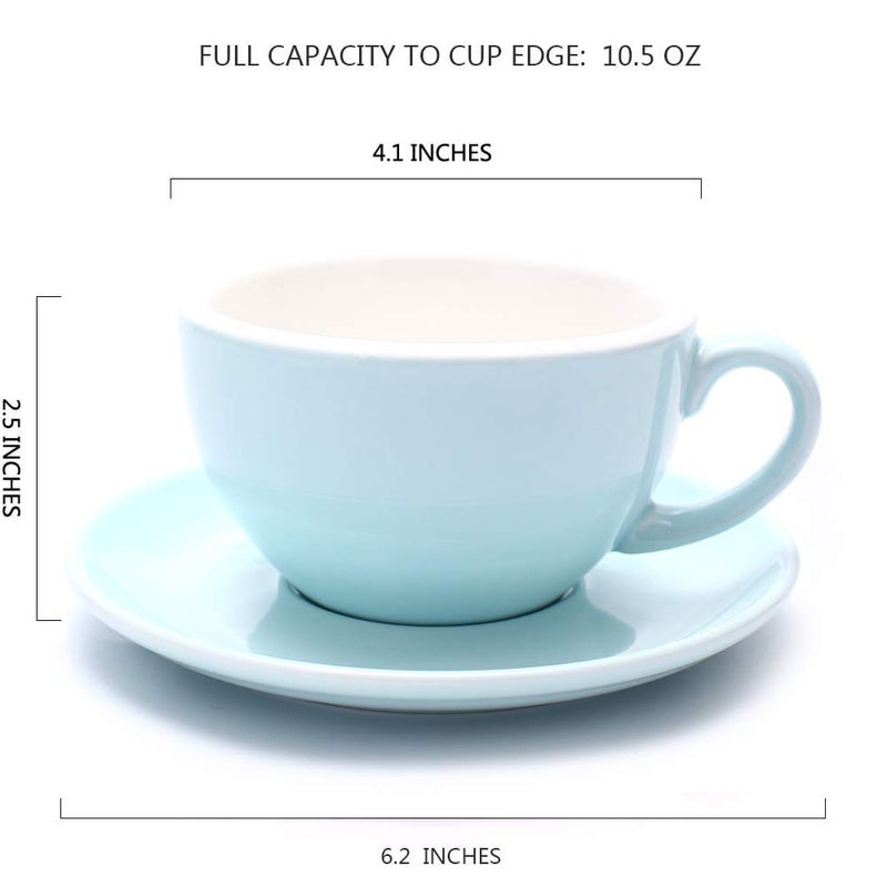 Coffeezone Latte Art Cup and Saucer for Latte & Cappuccino, Great Cup Shape for Coffee Shop and Barista, Ceramic (Glossy Light Blue, 10.5 oz) - Image 3